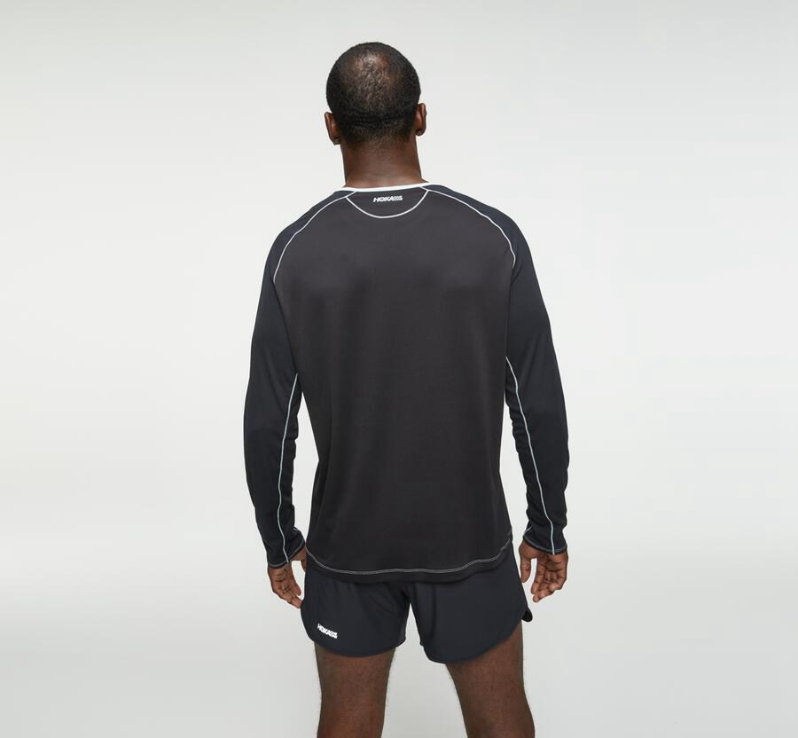 Top Hoka One One Hombre - Performance Largos Sleeve - Azules/Negras - WAK628345